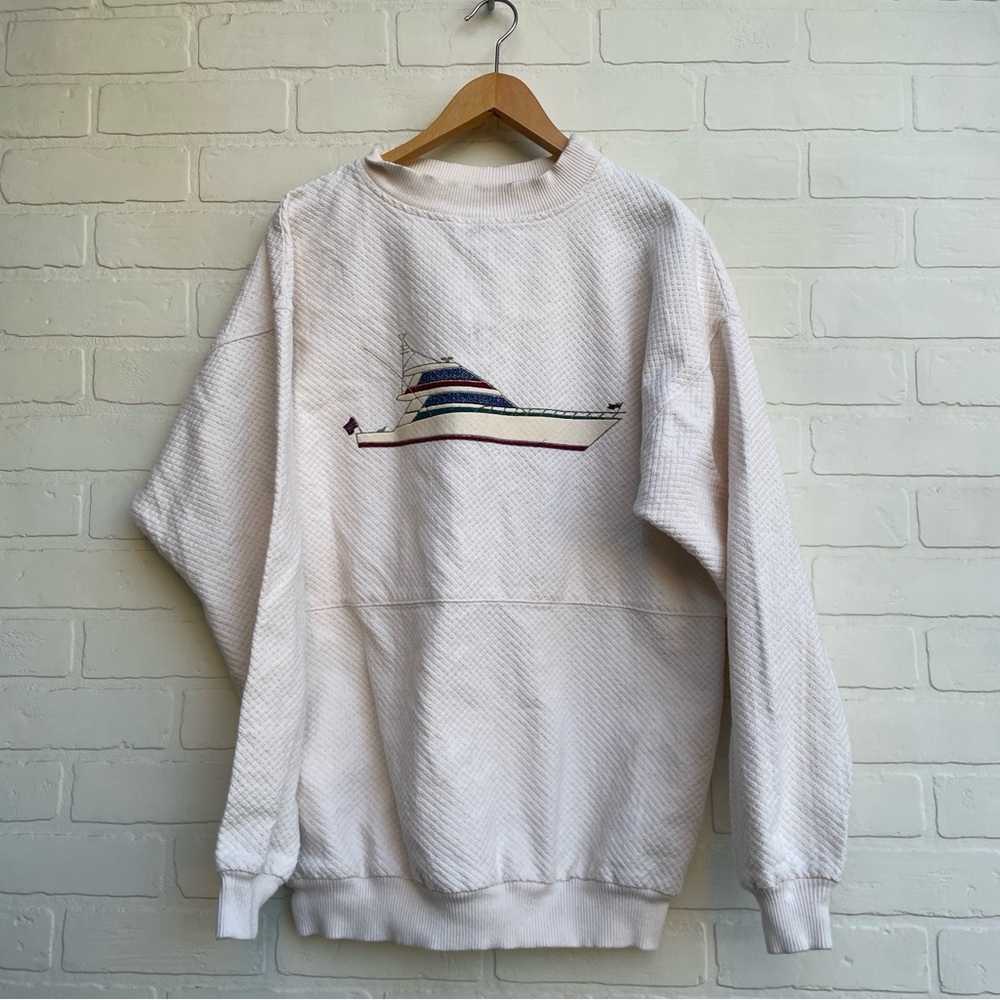 Vintage Nautical Yacht Off White Sweater with boat/ Design